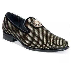 Stacy Adams Swagger Shoes Mens Size 7.5 Black Gold Dress Loafers Slip On New Box